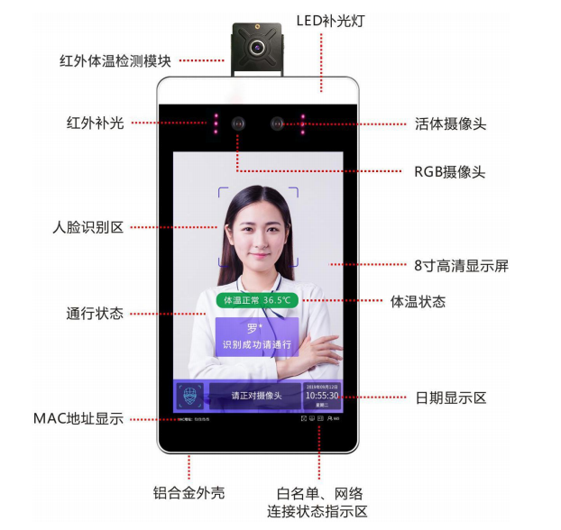 天大清源高性能嵌入式双目测温型人脸识别终端
